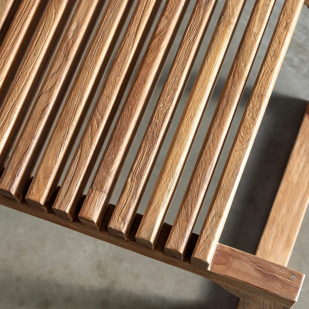 SORENSEN OSKI TEAK SLATTED STOOL CLOSE UP