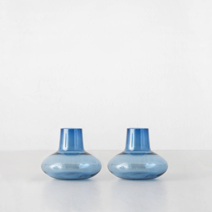 SQUAT GLASS VASE BUNDLE X2 | MEDIUM | BLUE