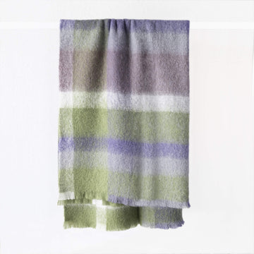 ST ALBANS ALPACA THROW RUG  |  DAINTREE GREEN OLIVE + PURPLE + WHITE