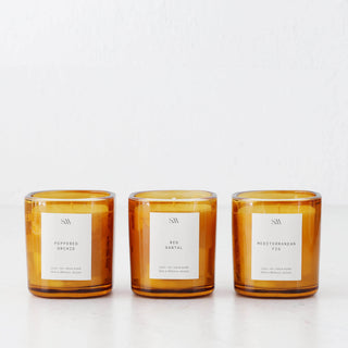 STUDIO MCKENNA  |  SIGNATURE SET OF 3 CANDLES  |   MEDITERRANEAN FIG + RED SANTAL + PEPPERED ORCHID