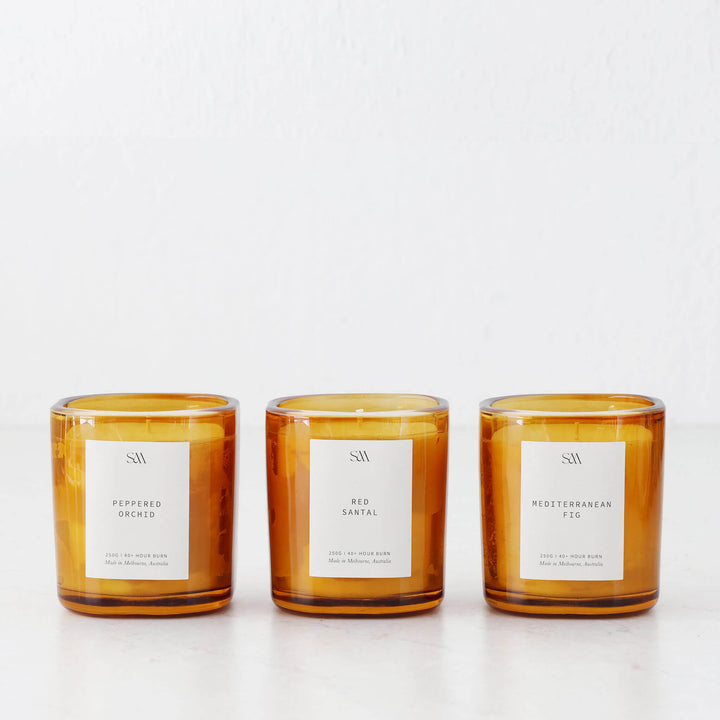 STUDIO MCKENNA  |  SIGNATURE SET OF 3 CANDLES  |   MEDITERRANEAN FIG + RED SANTAL + PEPPERED ORCHID