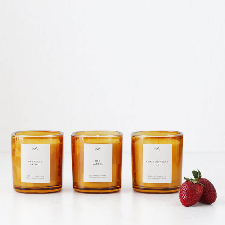 STUDIO MCKENNA  |  SIGNATURE SET OF 3 CANDLES  |   MEDITERRANEAN FIG + RED SANTAL + PEPPERED ORCHID