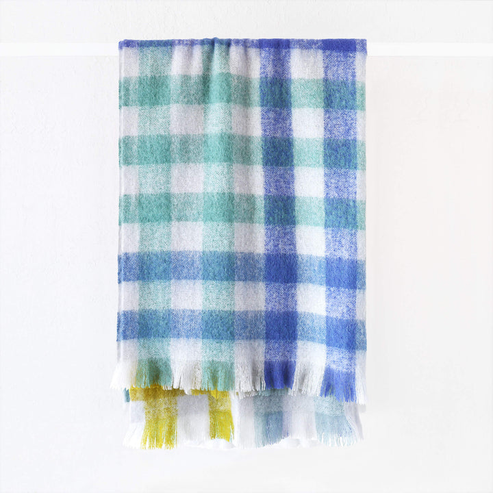 ST ALBANS MOHAIR THROW RUG  |  OXFORD BLUE YELLOW GREEN WHITE