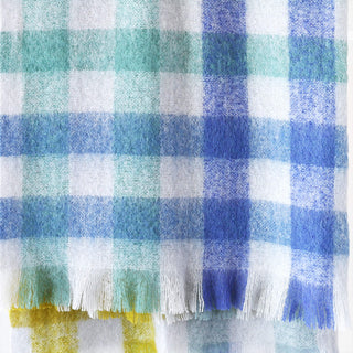 ST ALBANS MOHAIR THROW RUG  |  OXFORD BLUE YELLOW GREEN WHITE