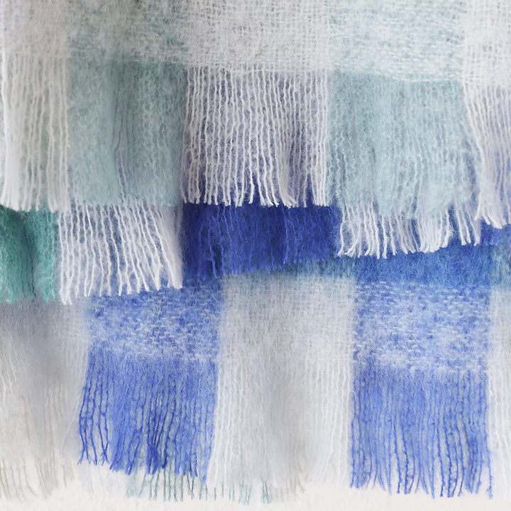 ST ALBANS MOHAIR THROW RUG  |  OXFORD BLUE YELLOW GREEN WHITE