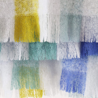 ST ALBANS MOHAIR THROW RUG  |  OXFORD BLUE YELLOW GREEN WHITE