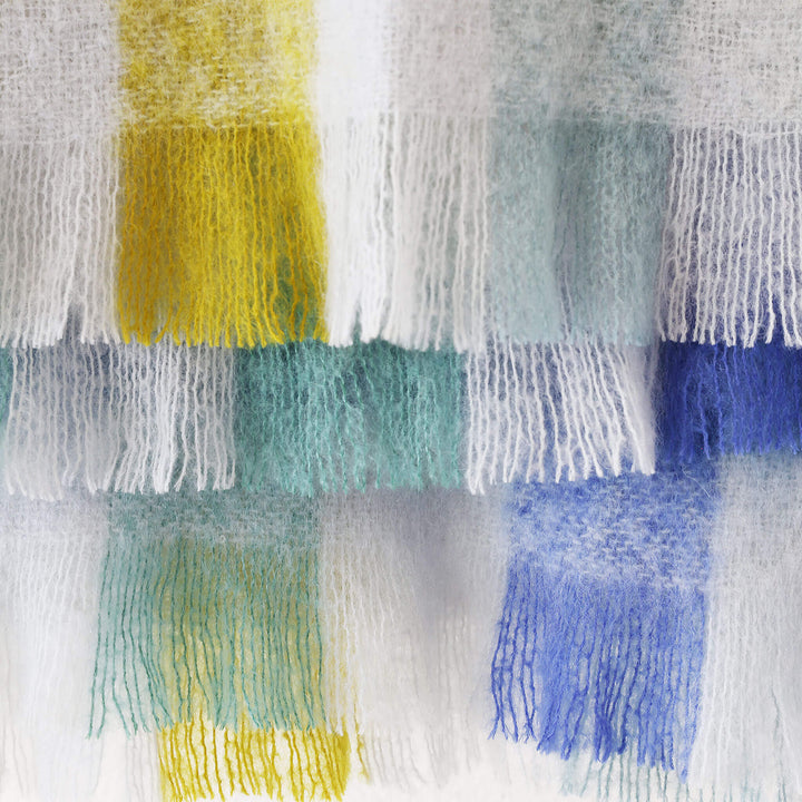 ST ALBANS MOHAIR THROW RUG  |  OXFORD BLUE YELLOW GREEN WHITE