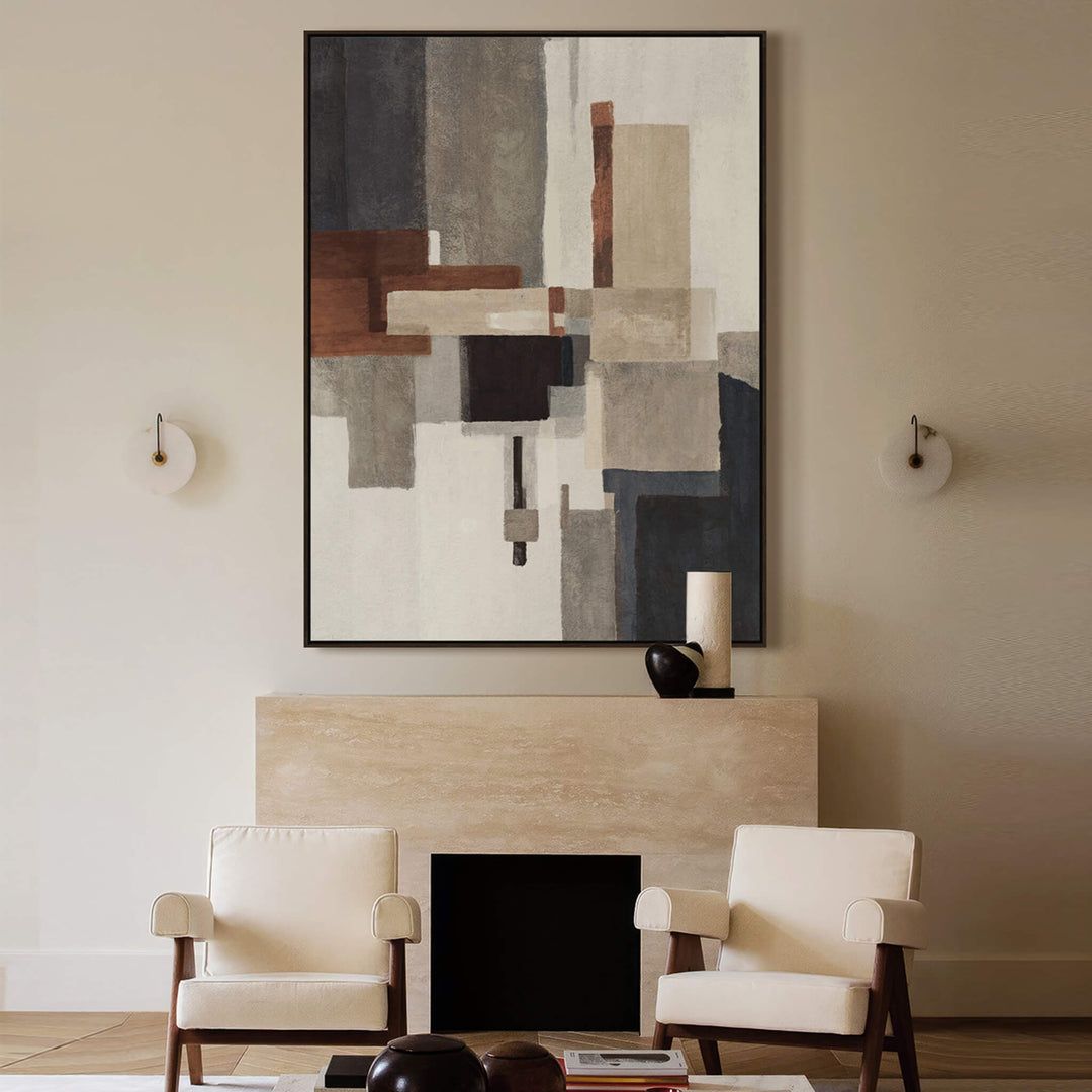 SALUZZO FRAMED TEXTURED XL CANVAS PRINT  |  160 X 120CM  |  NATURAL + RUST + STEEL  |  WALNUT FRAME