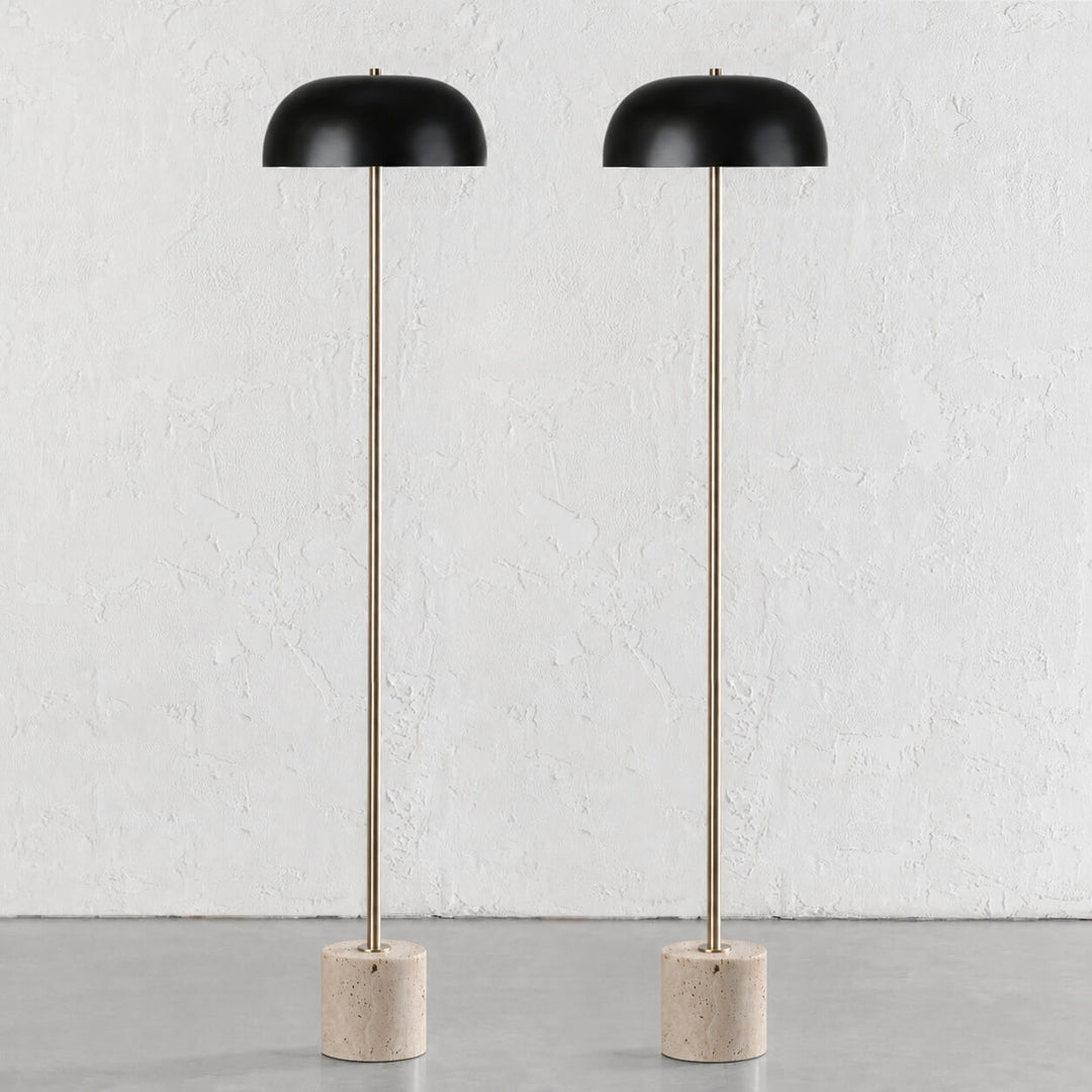 San Lourenca Marble Floor Lamp Bundle x2  |  150cm  |  Dark Brass Shade + Travertine