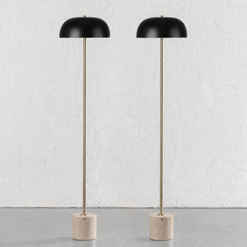 San Lourenca Marble Floor Lamp Bundle x2  |  150cm  |  Dark Brass Shade + Travertine