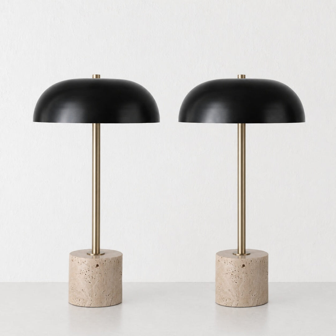 San Lourenca Marble Table Lamp Bundle x2  | Dark Brass Shade + Travertine