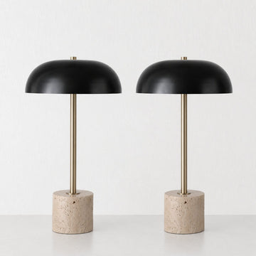 San Lourenca Marble Table Lamp Bundle x2  | Dark Brass Shade + Travertine