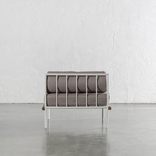 SAN ANDREAS OUTDOOR ARMCHAIR  BACK VIEW WITH CUSHION |  BALSA STONE + TEAK