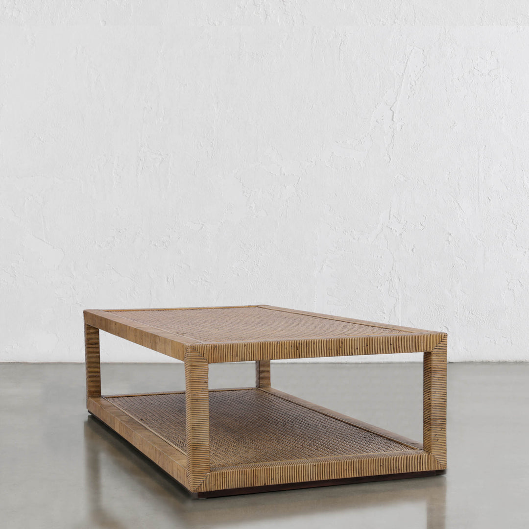 SAN AUGUSTINE RATTAN HERRING WEAVE  |  RECTANGLE COFFEE TABLE  |  NATURAL RATTAN