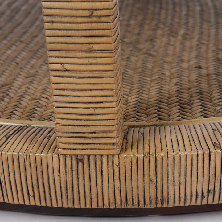 SAN AUGUSTINE RATTAN HERRING WEAVE  |  ROUND COFFEE TABLE  |  NATURAL RATTAN