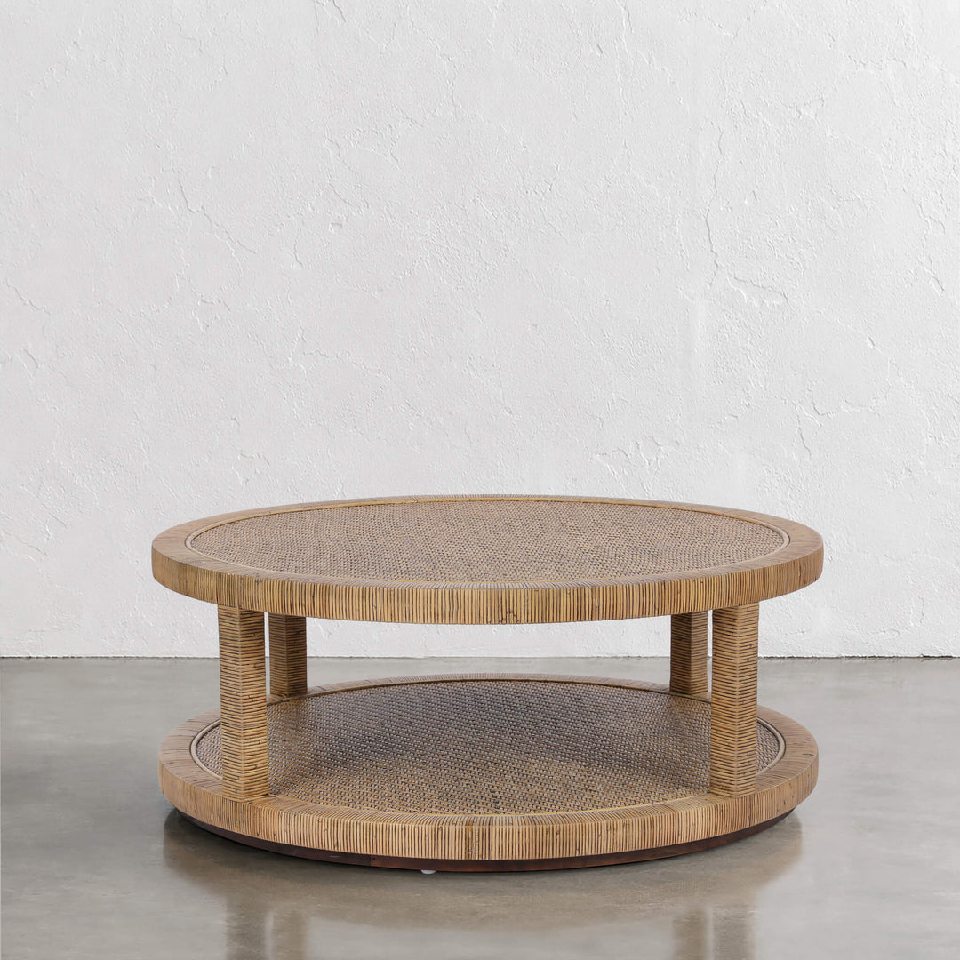 SAN AUGUSTINE RATTAN HERRING WEAVE  |  ROUND COFFEE TABLE  |  NATURAL RATTAN