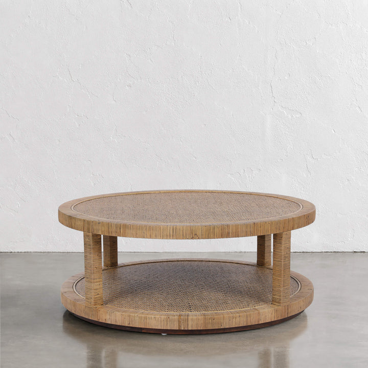 SAN AUGUSTINE RATTAN HERRING WEAVE  |  ROUND COFFEE TABLE  |  NATURAL RATTAN