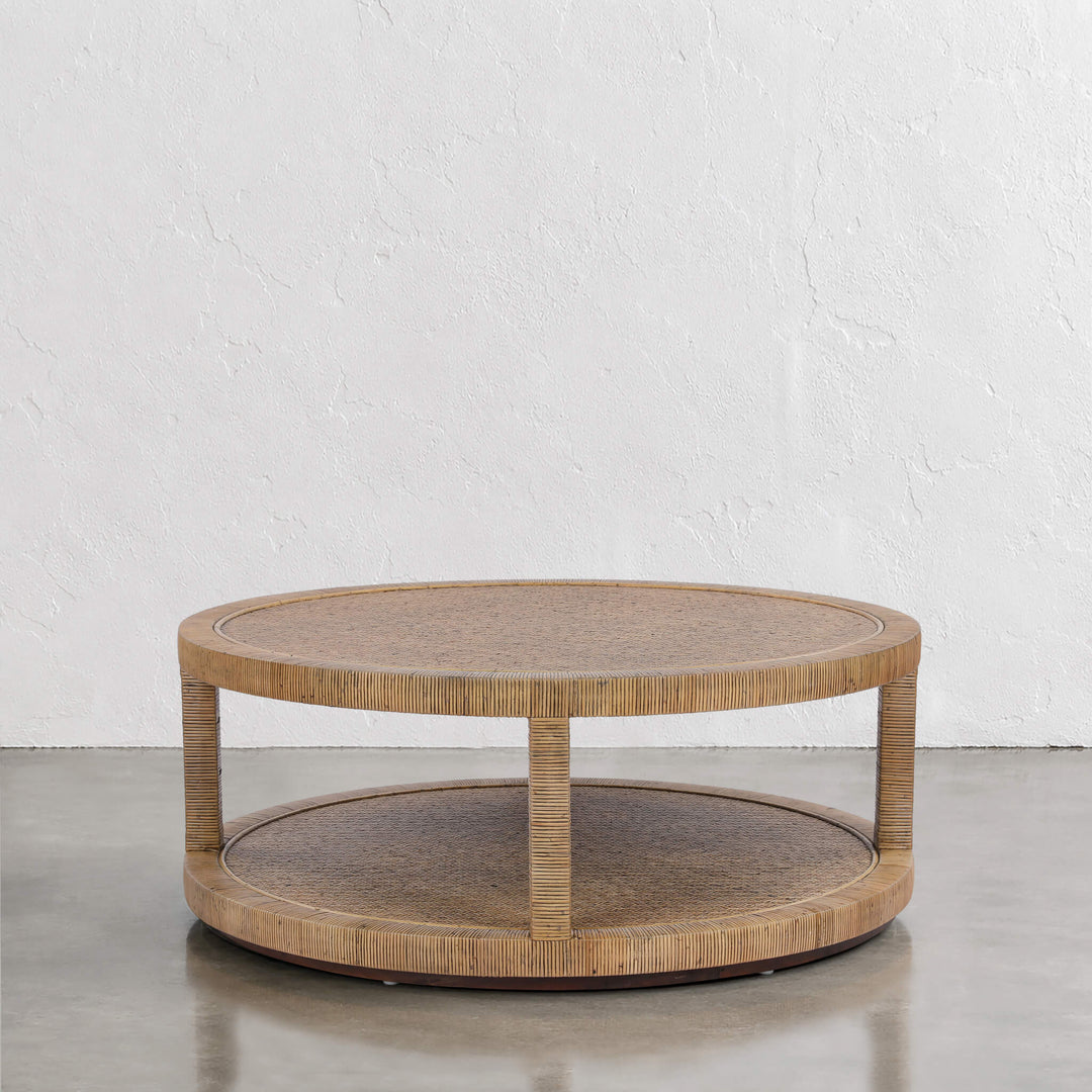 SAN AUGUSTINE RATTAN HERRING WEAVE  |  ROUND COFFEE TABLE  |  NATURAL RATTAN