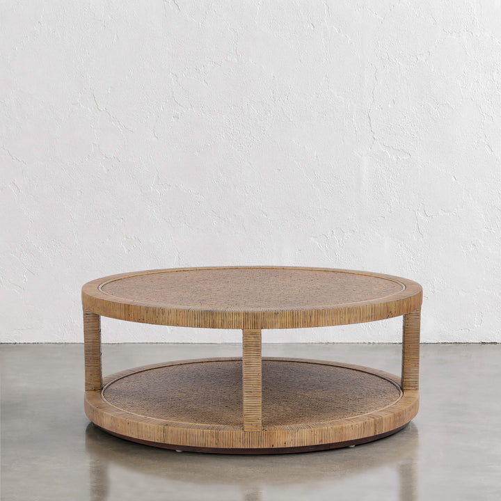 SAN AUGUSTINE RATTAN HERRING WEAVE  |  ROUND COFFEE TABLE  |  NATURAL RATTAN