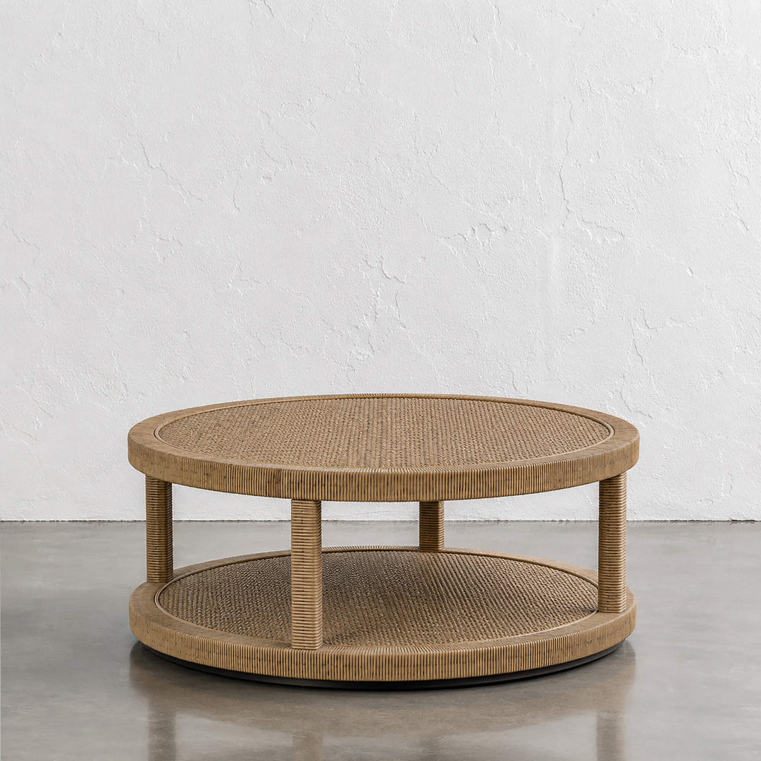 SAN AUGUSTINE RATTAN HERRING WEAVE  |  ROUND COFFEE TABLE  |  NATURAL RATTAN