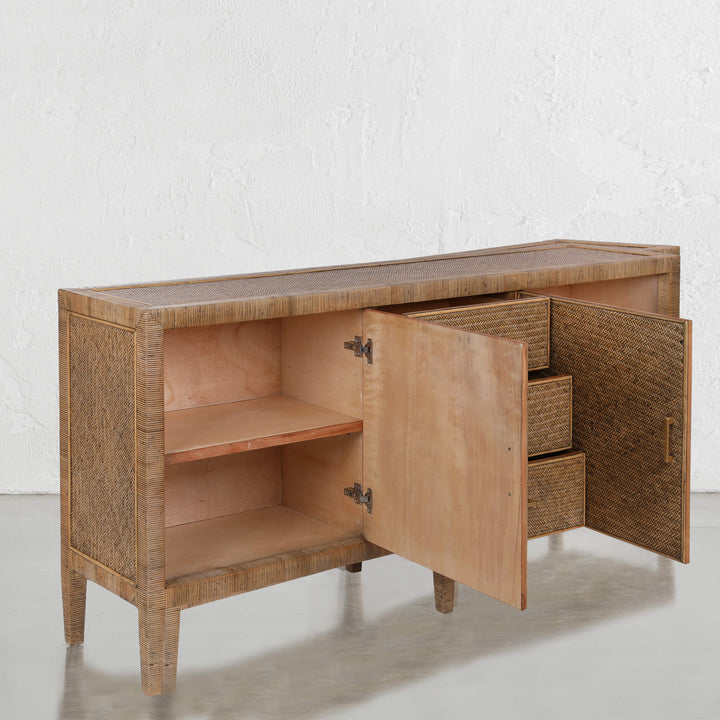 SAN AUGUSTINE RATTAN HERRING WEAVE  |  SIDEBOARD 180CM  |  NATURAL RATTAN