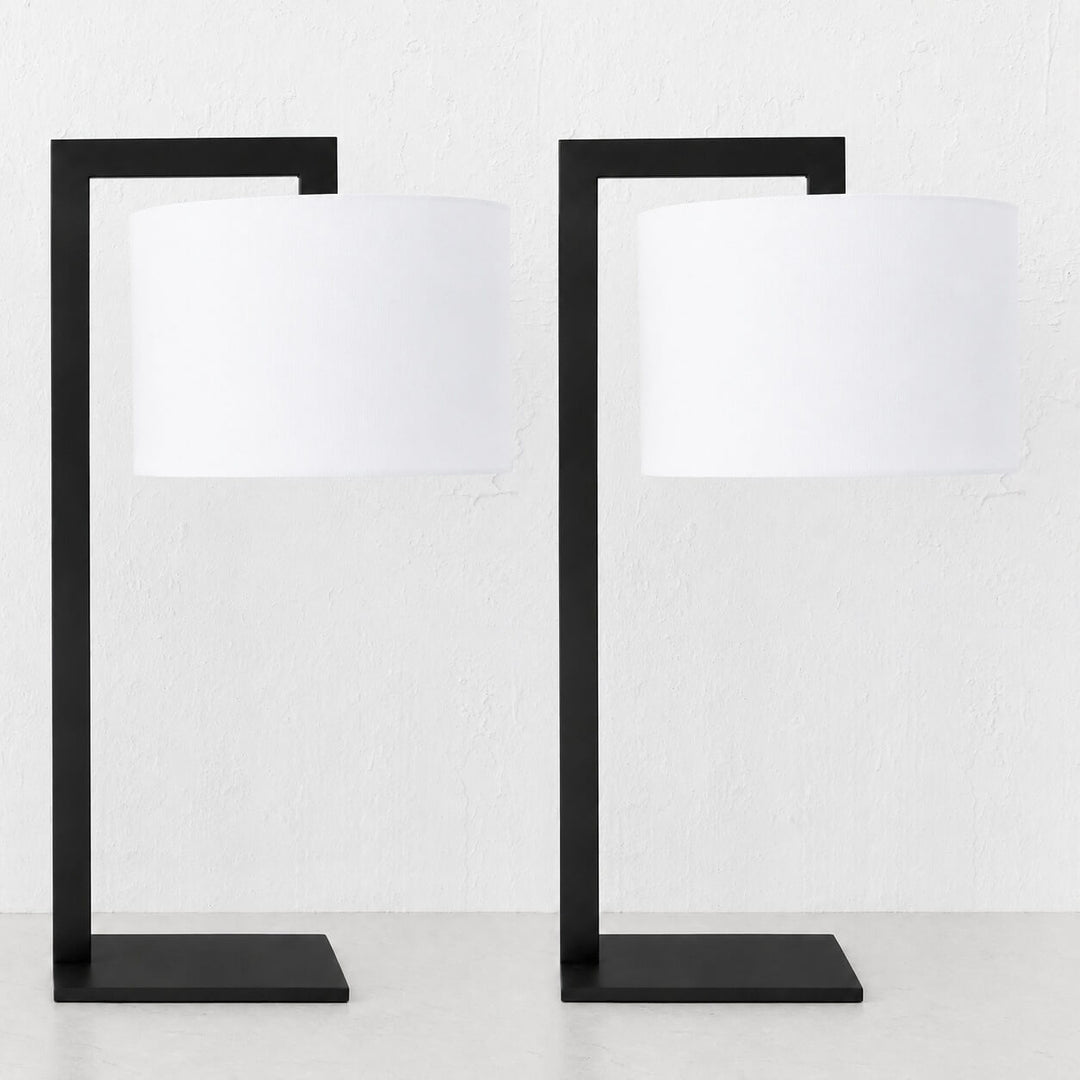 SANTANA TABLE LAMP  |  66CM  |  BLACK METAL + WHITE LINEN