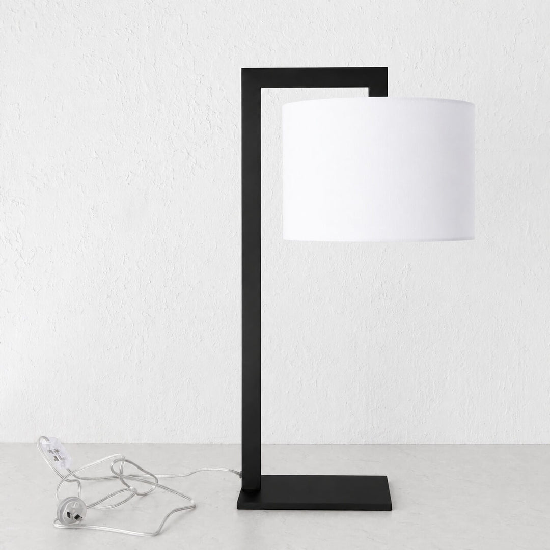 SANTANA TABLE LAMP  |  66CM  |  BLACK METAL + WHITE LINEN