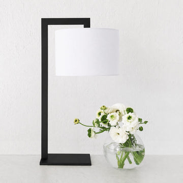 SANTANA TABLE LAMP  |  66CM  |  BLACK METAL + WHITE LINEN