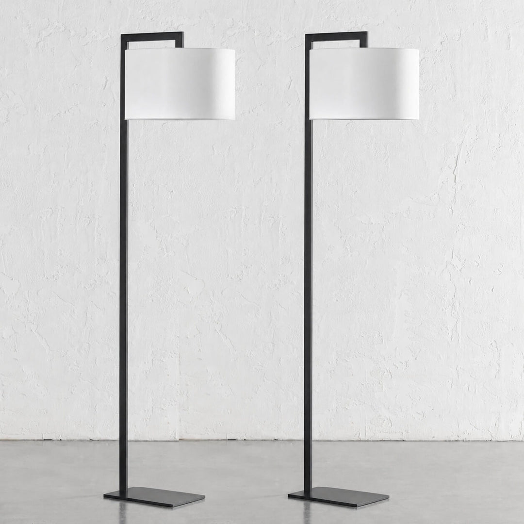SANTANA FLOOR LAMP  |  175CM  | BLACK METAL + WHITE LINEN