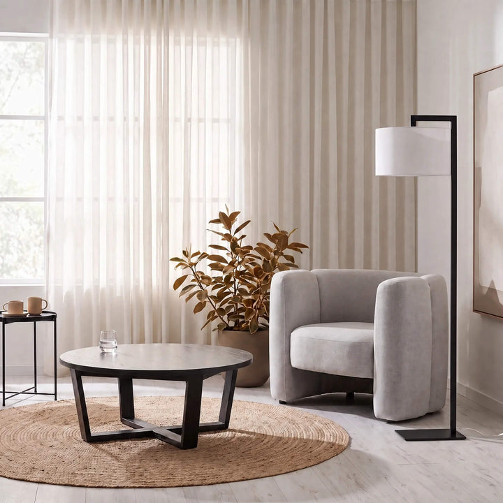 SANTANA FLOOR LAMP  |  175CM  | BLACK METAL + WHITE LINEN