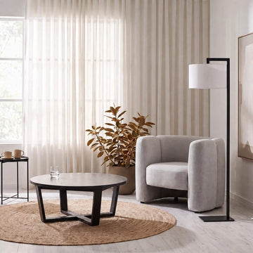 SANTANA FLOOR LAMP  |  175CM  | BLACK METAL + WHITE LINEN
