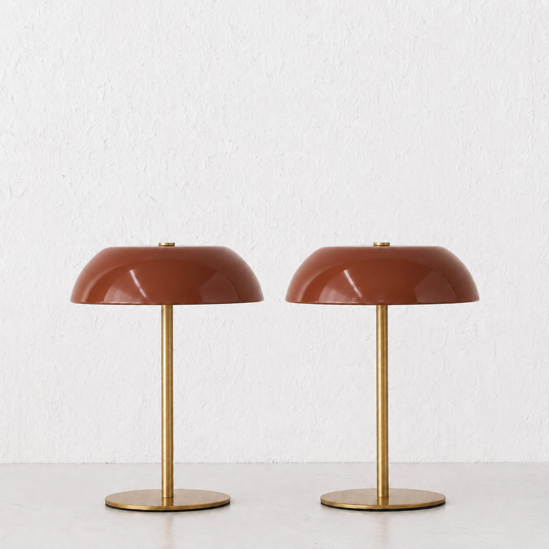 SAO MARTINHO DOME LED RECHARGEABLE INDOOR/OUTDOOR LAMP  |  21CM  |  BURNT TERRACOTTA + ANTIQUE BRASS