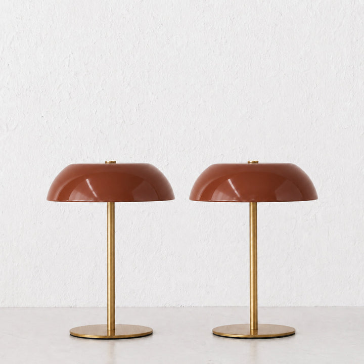 SAO MARTINHO DOME LED RECHARGEABLE INDOOR/OUTDOOR LAMP  |  21CM  |  BURNT TERRACOTTA + ANTIQUE BRASS