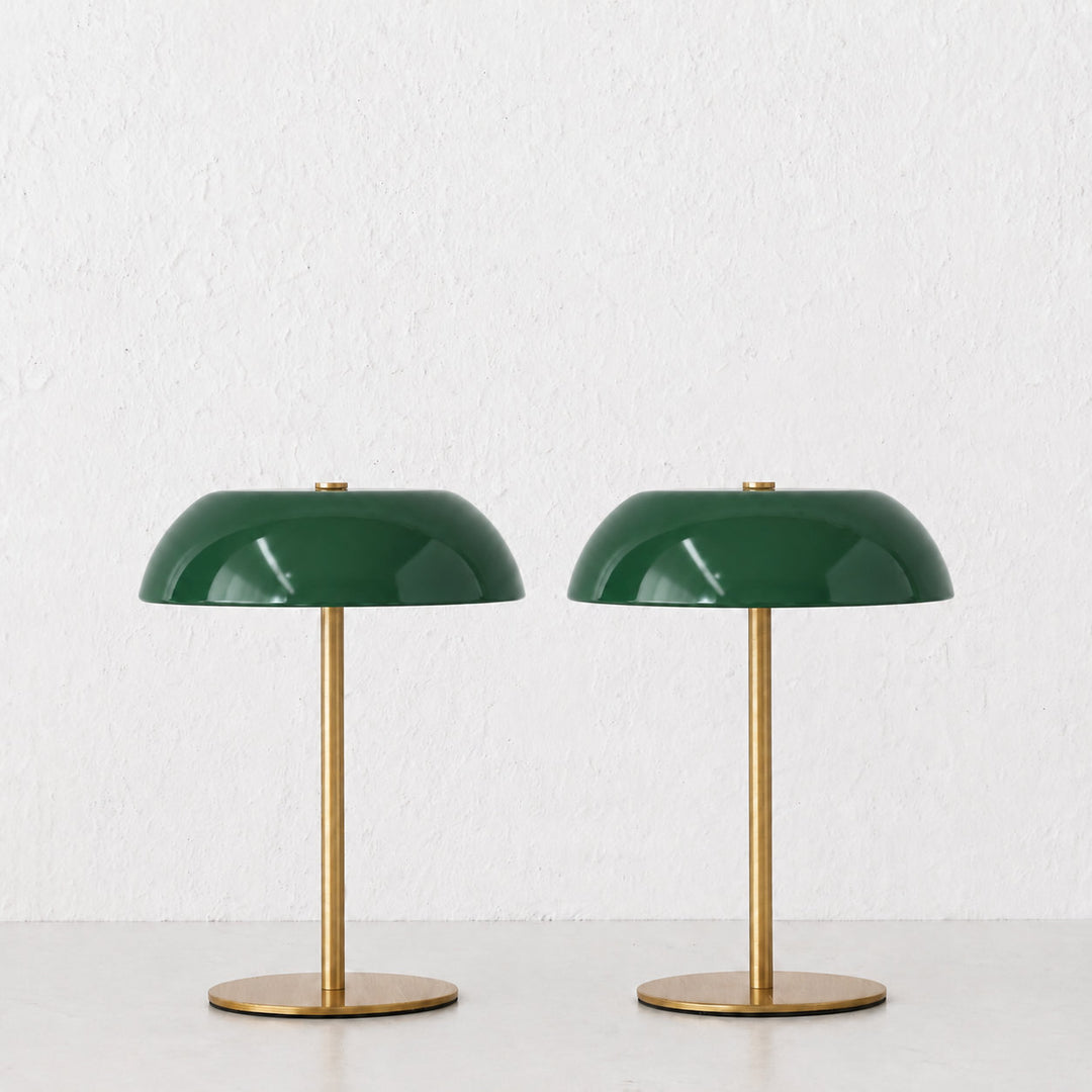 SAO MARTINHO DOME LED RECHARGEABLE INDOOR/OUTDOOR LAMP  |  21CM  |  GREEN + ANTIQUE BRASS