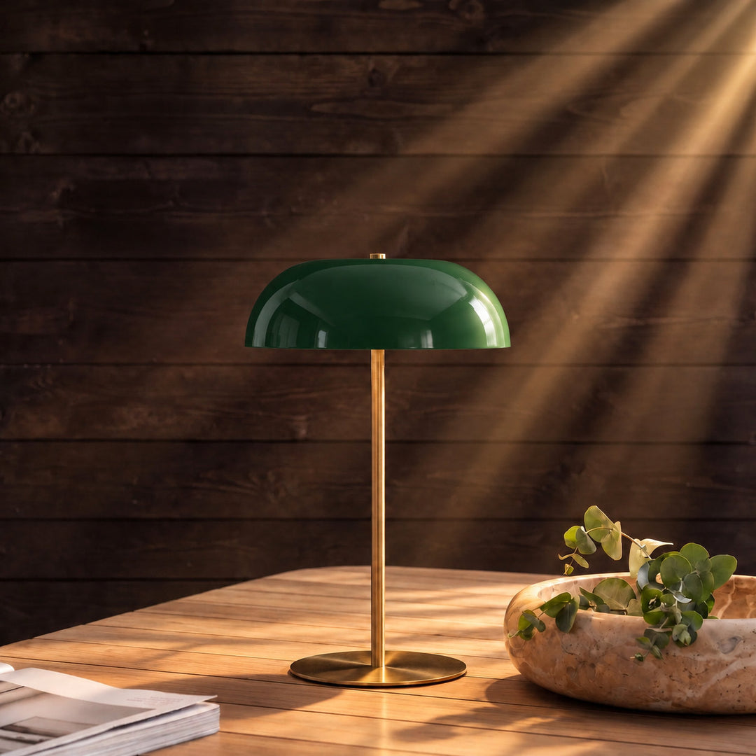 SAO MARTINHO DOME LED RECHARGEABLE INDOOR/OUTDOOR LAMP  |  21CM  |  GREEN + ANTIQUE BRASS