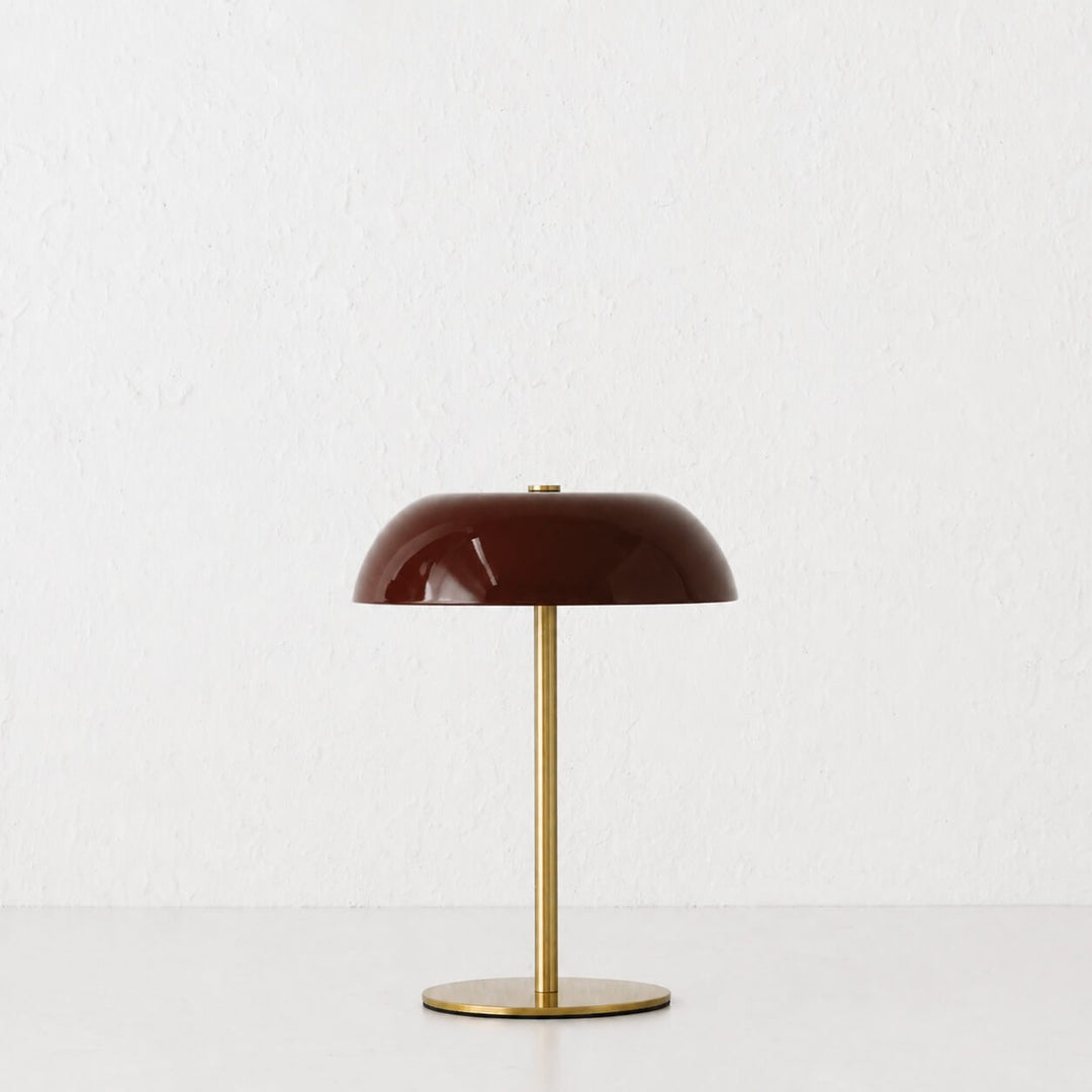 SAO MARTINHO DOME LED RECHARGEABLE INDOOR/OUTDOOR LAMP  |  21CM  |  BURGUNDY + ANTIQUE BRASS