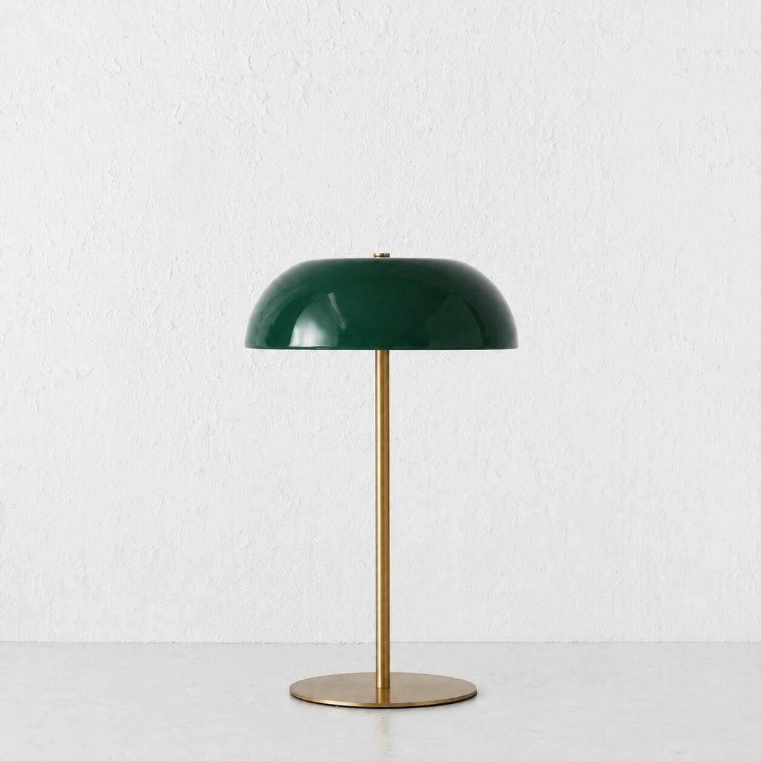 SAO MARTINHO DOME LED RECHARGEABLE INDOOR/OUTDOOR LAMP  |  35CM  |  GREEN + ANTIQUE BRASS
