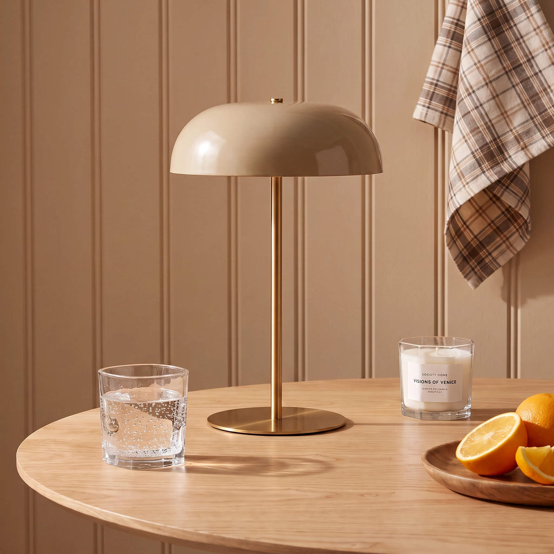 SAO MARTINHO DOME LED RECHARGEABLE INDOOR/OUTDOOR LAMP  |  35CM  |  TAUPE + ANTIQUE BRASS