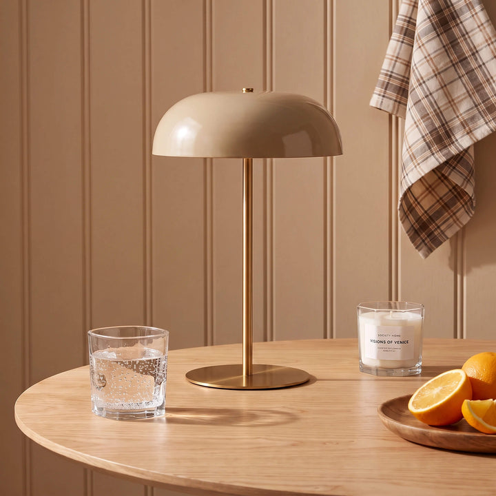 SAO MARTINHO DOME LED RECHARGEABLE INDOOR/OUTDOOR LAMP  |  35CM  |  TAUPE + ANTIQUE BRASS