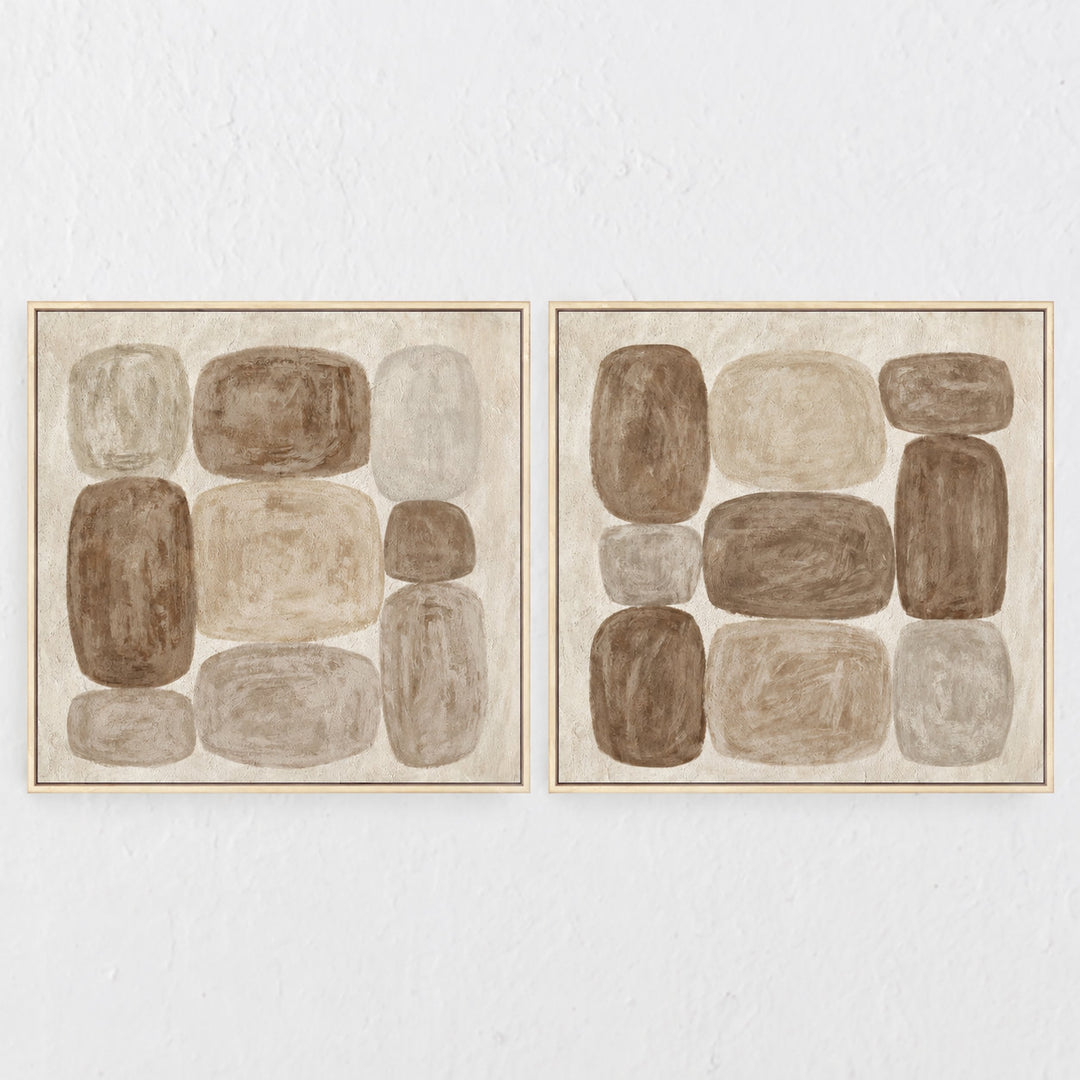 SAVONA FRAMED CANVAS PRINT  |  SET OF 2  |  100X100CM  |  SAND + WARM BEIGE  |  LIGHT NATURAL FRAME