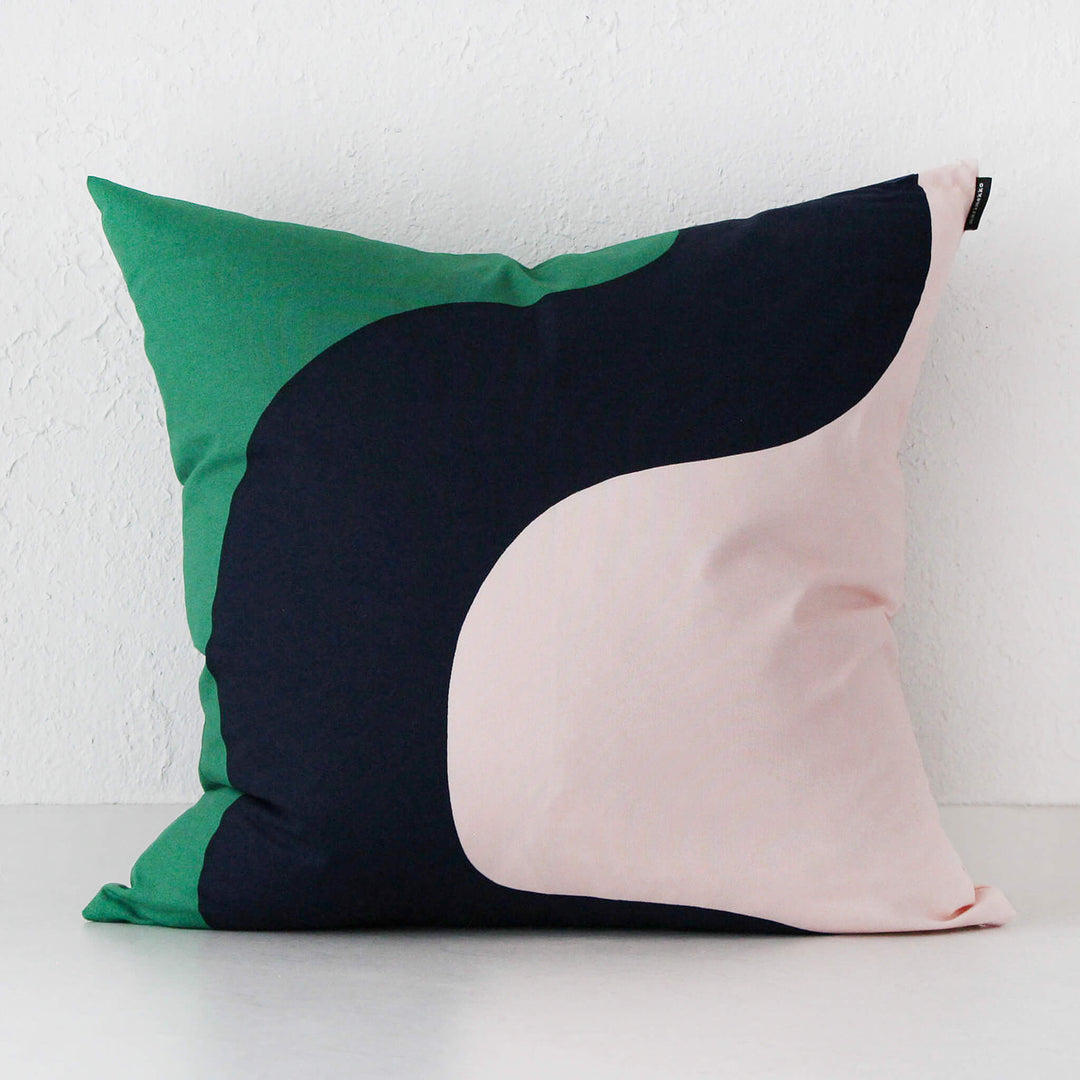 MARIMEKKO  |  SEIREENI CUSHION  |  50 X 50CM  |  GREEN + PEACH + DARK BLUE