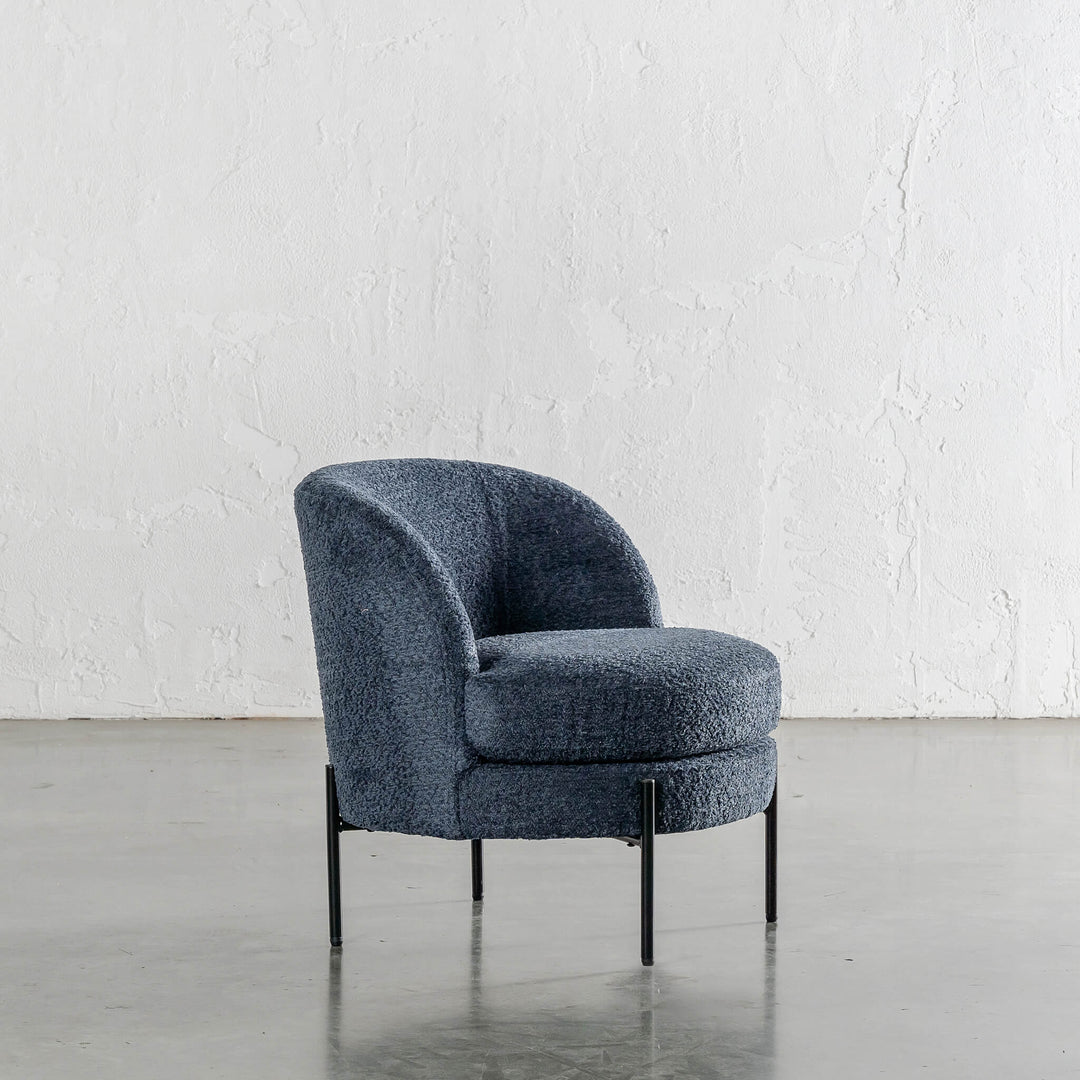 SEVILLA MODERNA TUB CHAIR ANGLED  |  REEF NAVY BOUCLE