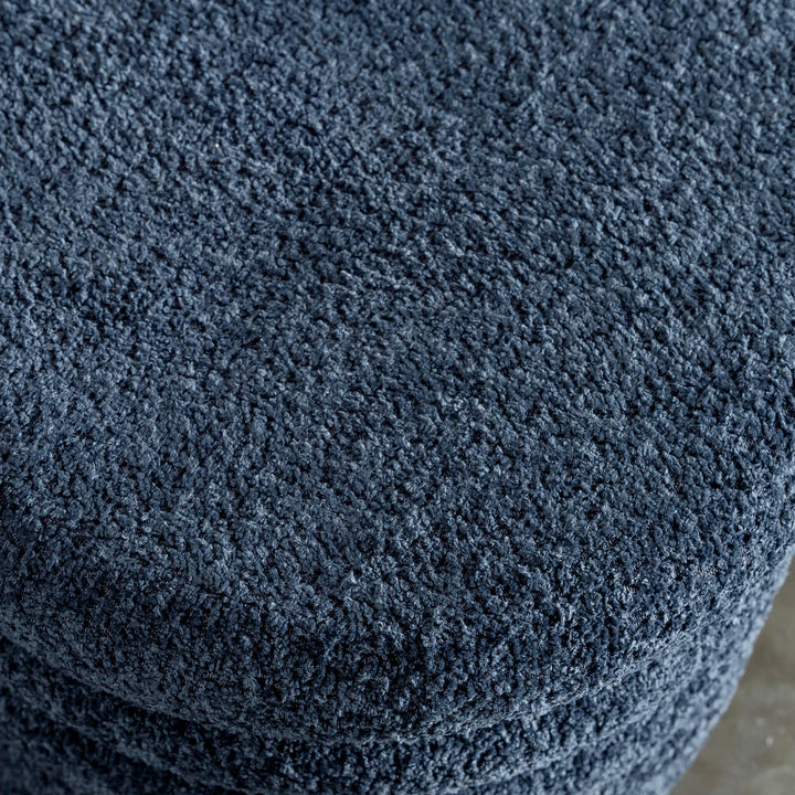 SEVILLA RIBBED STORAGE OTTOMAN  |  REEF NAVY BOUCLE CLOSE UP