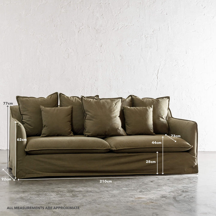 EXTRA FULL SET SOFA COVER   |  SEVILLA 3 SEATER SLIP COVER SOFA MEASUREMENTS   |  BRACKEN GREEN