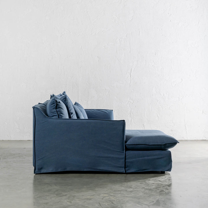 EXTRA FULL SET SOFA COVER  |  SEVILLA SLIP COVER MODULAR SIDE VIEW  |  MIDNIGHT DENIM