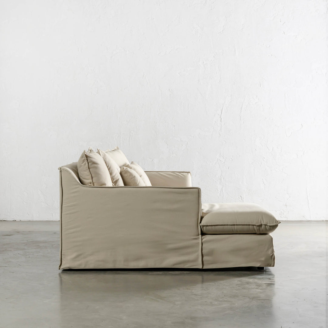 EXTRA FULL SET SOFA COVER  |  SEVILLA SLIP COVER MODULAR SIDE VIEW  |  STOWE SAND