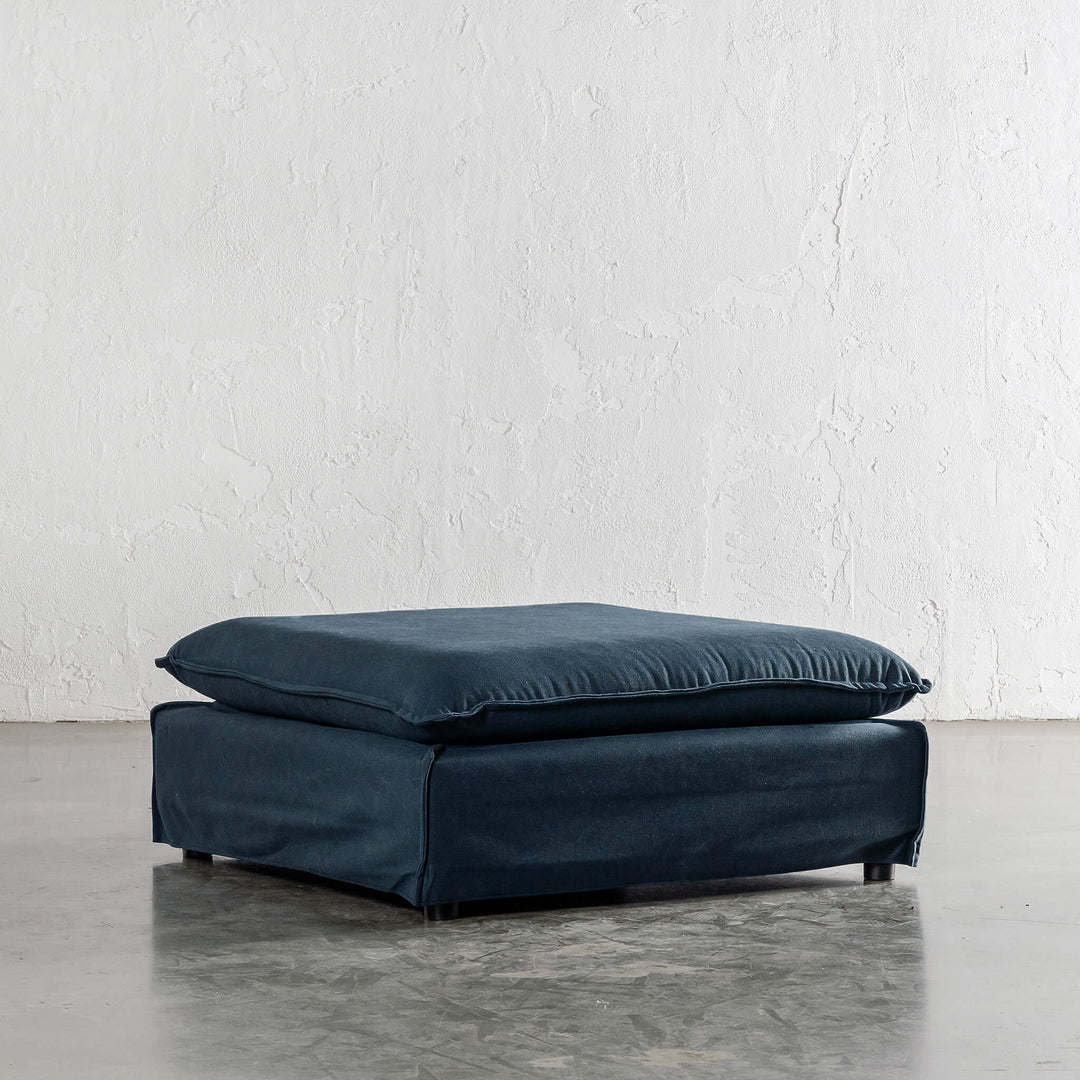 SEVILLA SLIP COVER SQUARE OTTOMAN | MIDNIGHT DENIM | UNSTYLED