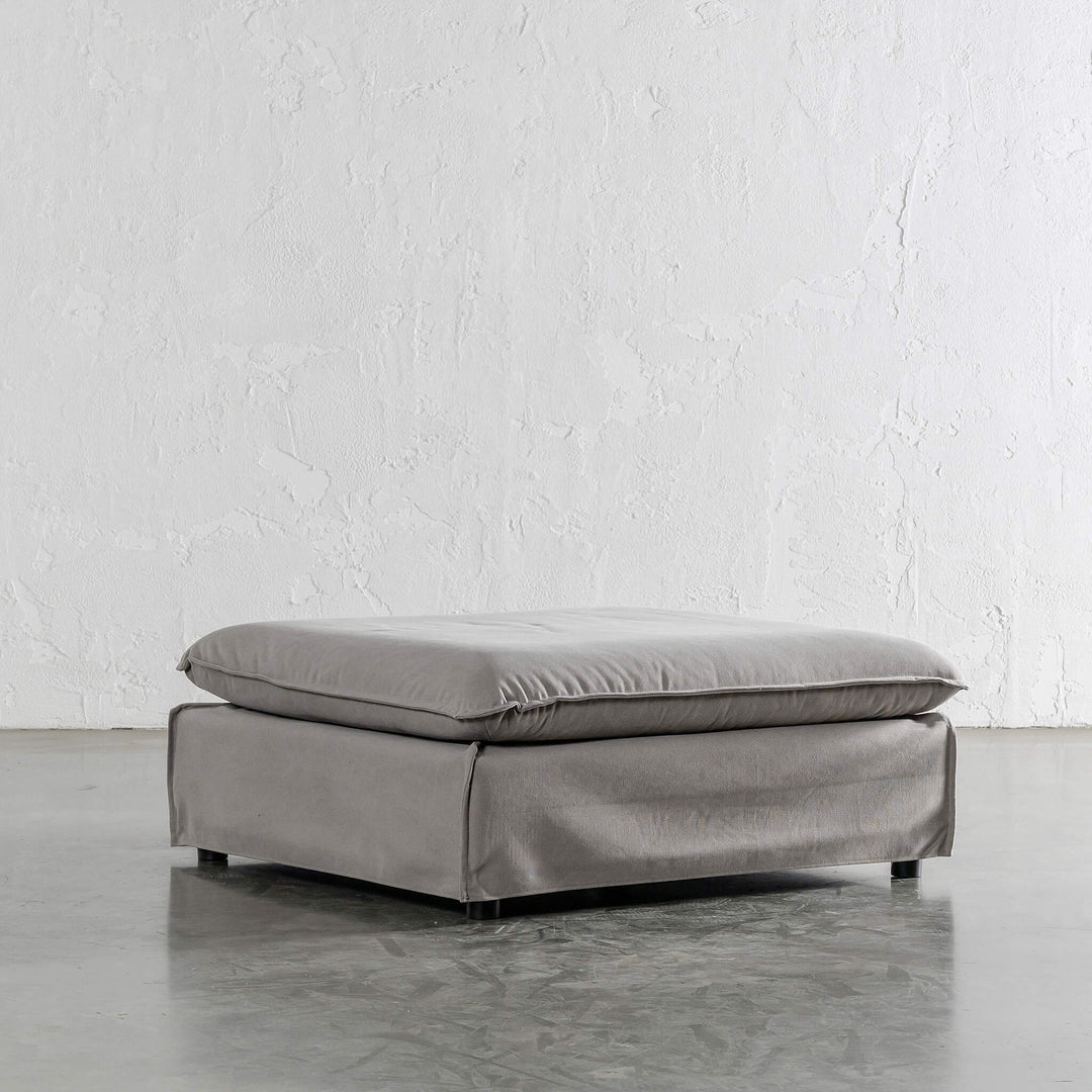 SEVILLA SLIP COVER SQUARE OTTOMAN   |  OYSTER LINEN