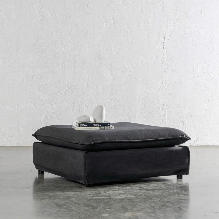 SEVILLA SLIP COVER SQUARE OTTOMAN | CARBON MARLE