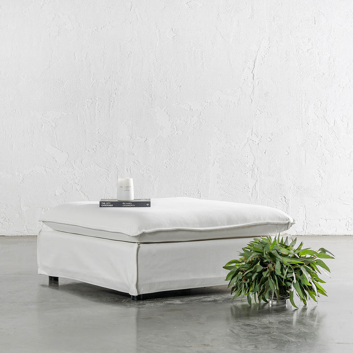 SEVILLA SLIP COVER SQUARE OTTOMAN   |  POLAR WHITE